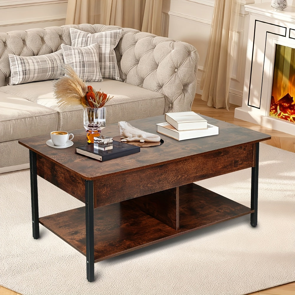 Salontafel – Koffietafel – Bijzettafel – Woonkamertafel – Tafel – Verstelbaar Lift-Top – 3 Niveaus Verborgen Opbergruimte – Compact 90x48x62 cm – Stevige Basis