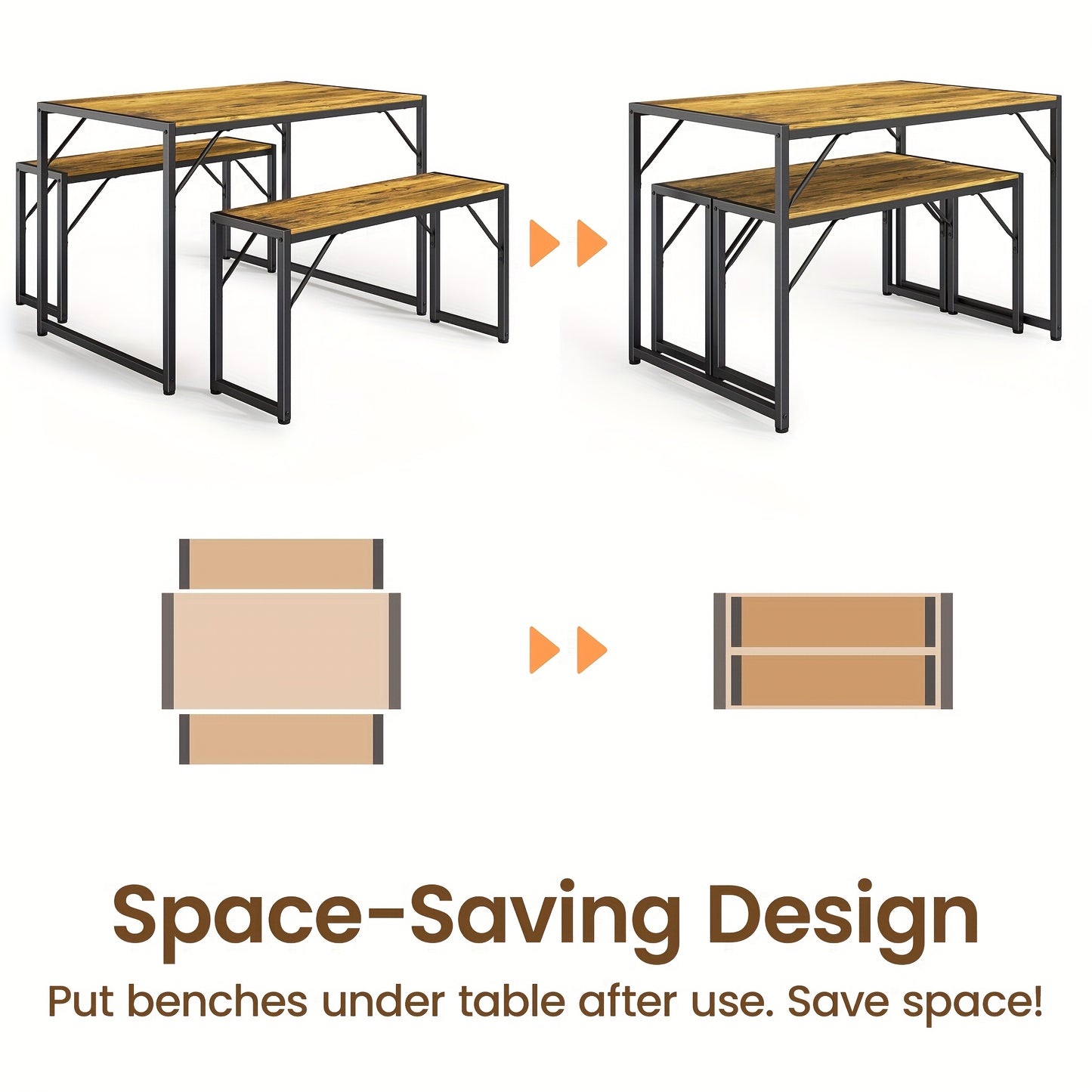 Eettafelset – Eethoek – Eetkamerset – Keukentafel – Zitgroep – 4 Personen – Waterbestendig Tafelblad – Industrieel Stalen Frame