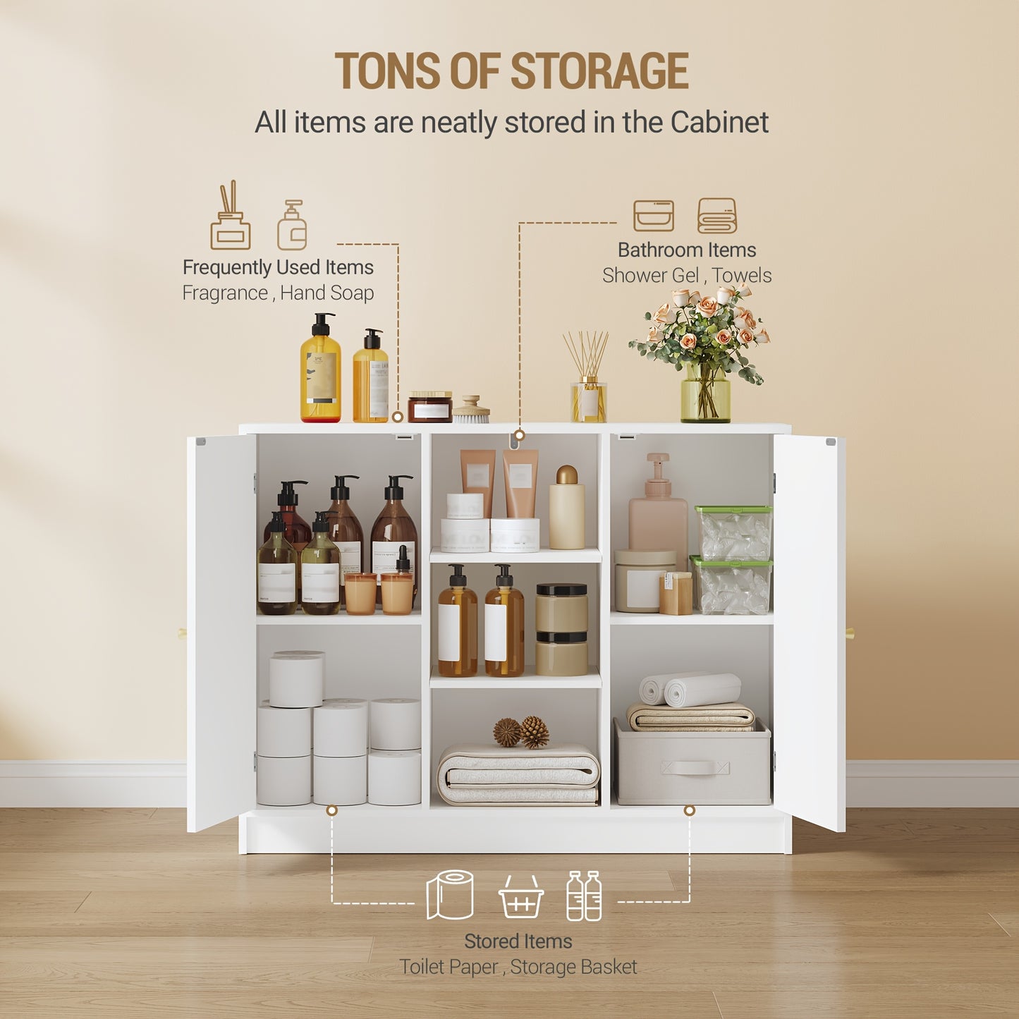 Badkamerkast – Badkamermeubel – Keukenkast – Opbergkast – Dressoir – 2 Deuren – Verstelbare Planken – 30x100x81,5 cm – Wit – Minimalistisch Design