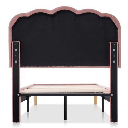 Eenpersoonsbed – Single Bed – Bedframe – Slaapbed – Gestoffeerd Bed – Verstelbare Hoofdsteun – Hoogwaardig Massief Houten Frame – Roze Velvet Bekleding – 90 x 200 cm – Plat Lattenbodem
