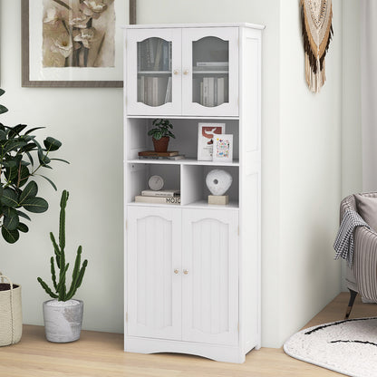 Badkamerkast – Opbergkast – Hoog Kastje – Badkamermeubel – Opbergrek – Gehard Glas – Verstelbare Planken – Anti-Kantel Systeem – 60x30x148,5 cm