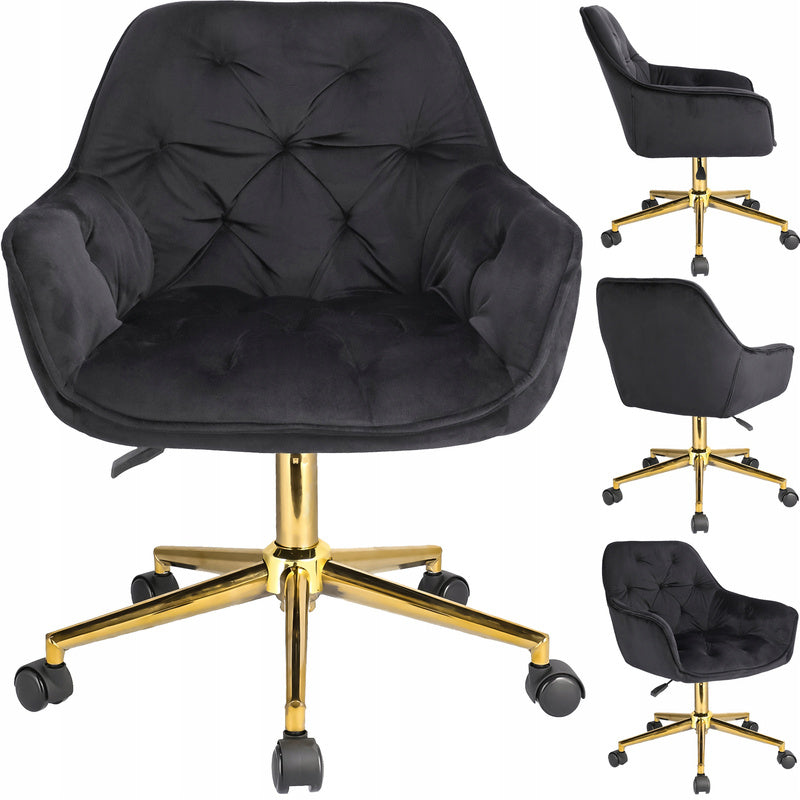 Fauteuil – Bureaustoel – Relaxstoel – Draaistoel – Werkstoel – Verstelbare Zithoogte 40-50 cm – Zachte Velvet Bekleding - Zwart