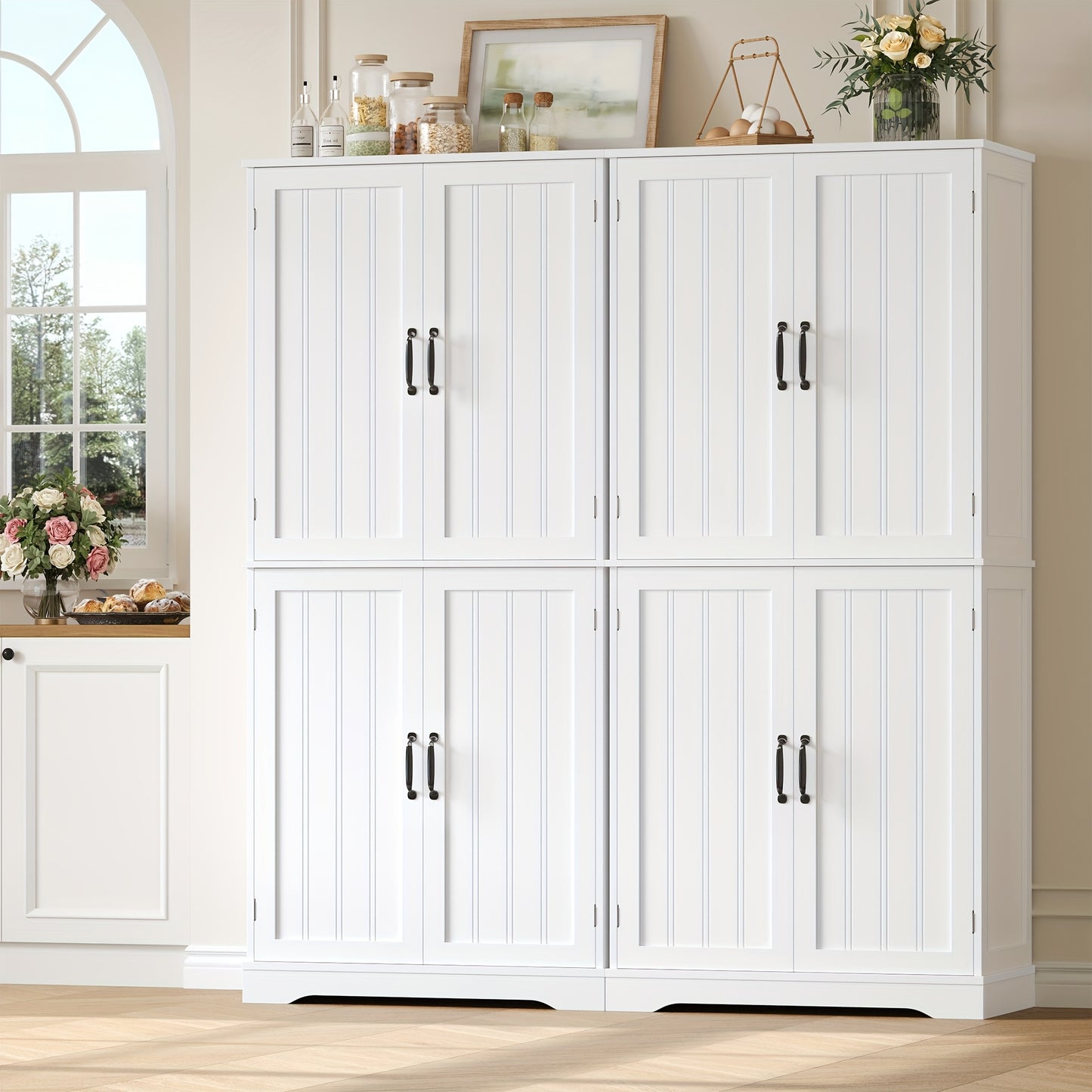 Opbergkast – Keukenkast – Dressoir – Wandkast – Kast Met Deuren – Modern Wit MDF – 180x80x40 cm – 6 Ruime Vakjes – Kras- En Waterbestendig