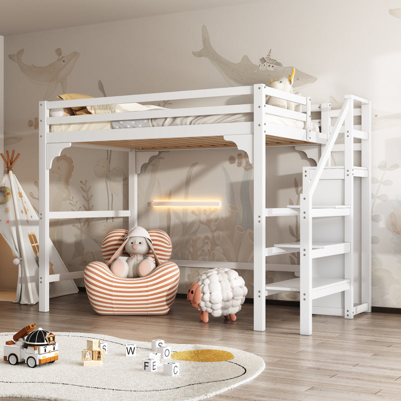 Hoogslaper – Stapelbed – Halfhoogslaper – Stapelbed Met Kast – Jungensbed – Wit – 140x200 cm – Opbergruimte Met Trap