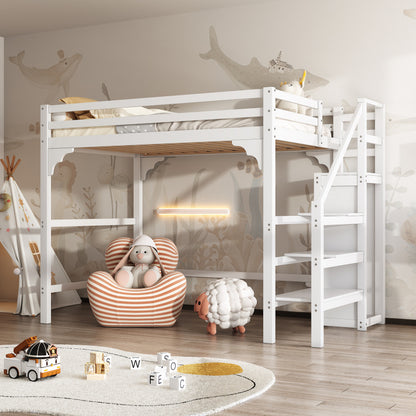 Hoogslaper – Stapelbed – Halfhoogslaper – Stapelbed Met Kast – Jungensbed – Wit – 140x200 cm – Opbergruimte Met Trap