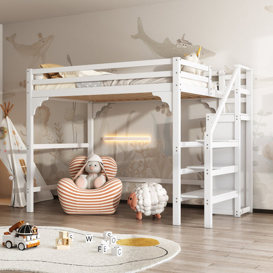 Hoogslaper – Stapelbed – Halfhoogslaper – Stapelbed Met Kast – Jungensbed – Wit – 140x200 cm – Opbergruimte Met Trap