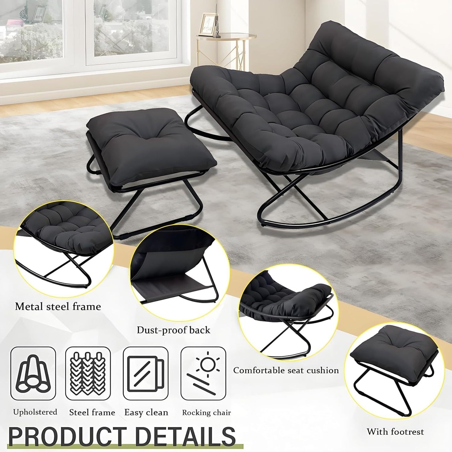 Sofa Bed Set – Slaapbank – Sleeperbank – Logeerbed – Zitbed – Zwart/Grijs – Stalen Frame – Max 150 Kg Draagvermogen