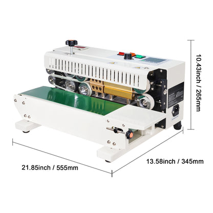 Bandsealer – Continue Sealmachine – Zaksealer – Doorlopende Sealapparaat – Automatische Sluitmachine – Koolstofstaal Behuizing – 600W Vermogen – Tel- en Printfunctie