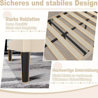 Boxspringbed – Gestoffeerd Bed – Bedframe – Tweepersoonsbed – Slaapkamer Bed – Imitatieleer – 160x200 cm – Comfortabel Hoofdbord – Stevige Houten Lattenbodem