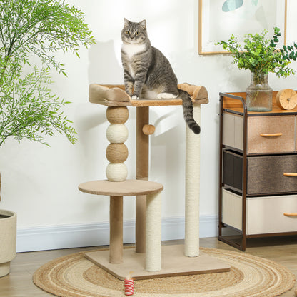 Krabpaal – Krabmeubel – Kattenboom – Kattenhuis – Krabton – 2 Niveaus Met Speelbal – Stevige Spaanplaat 56x54x86 cm – Geschikt Tot 7 kg