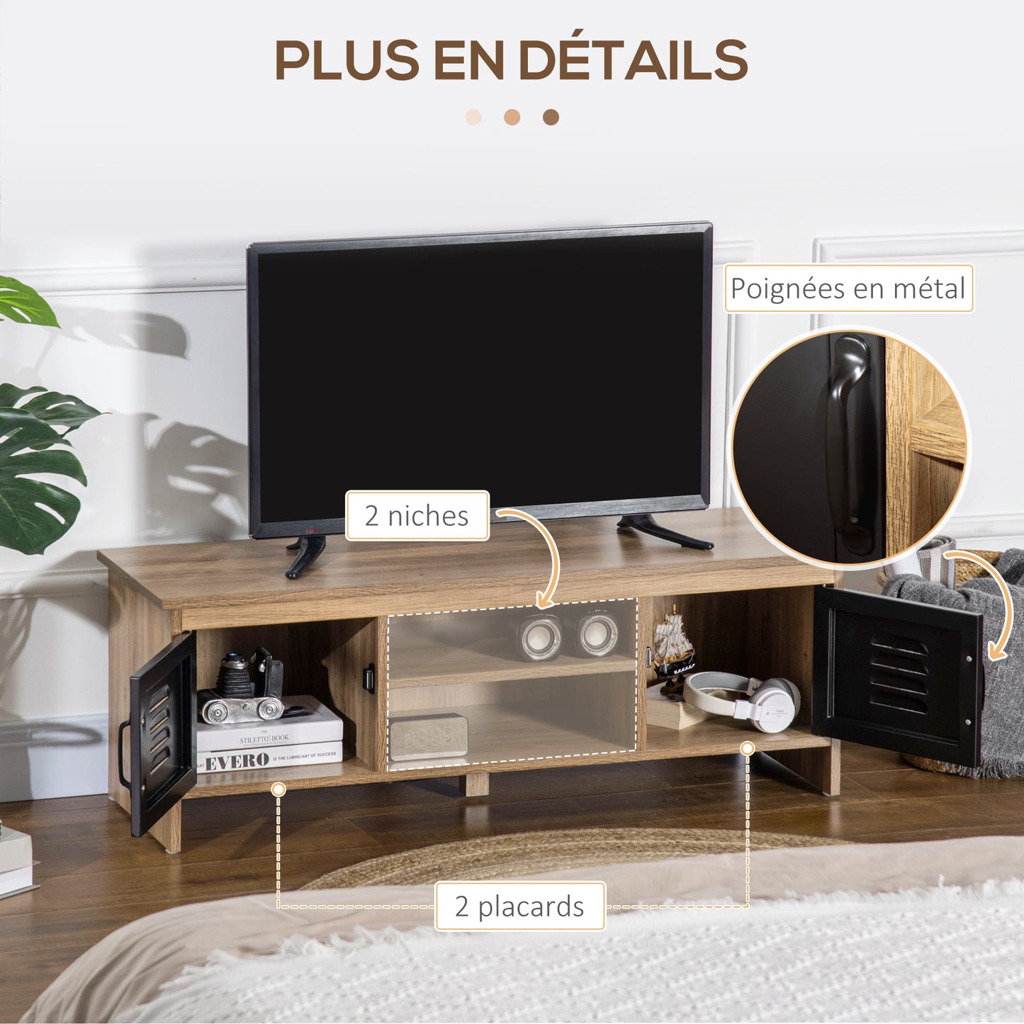 TV Meubel – TV Kast – Televisiemeubel – RTV Kast – Meubel – Industrieel Design – 110 cm Breed – Houtnerf Met Zwarte Metalen Deuren