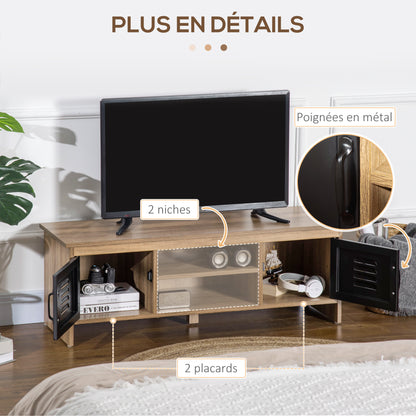 TV Meubel – TV Kast – Televisiemeubel – RTV Kast – Meubel – Industrieel Design – 110 cm Breed – Houtnerf Met Zwarte Metalen Deuren