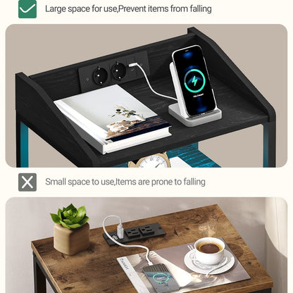 Nachtkastje – Bijzettafel – Bedkastje – Slaapkamerkastje – Opbergmeubel – Met LED-verlichting – USB Oplaadstation – Zwart/Wit – 2 Lades – Met Stopcontacten