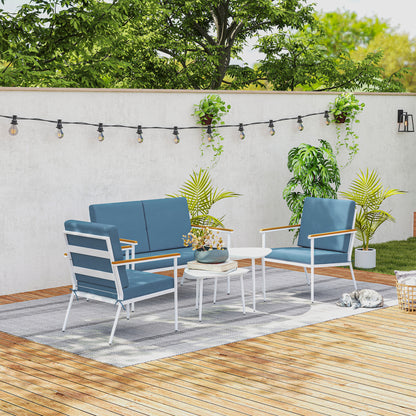 Tuinset – Tuinmeubelset – Balkonset – Loungeset – Zitgroep – 5-Delig – Gepoedercoat Staal – Lichtblauw Met Kussens