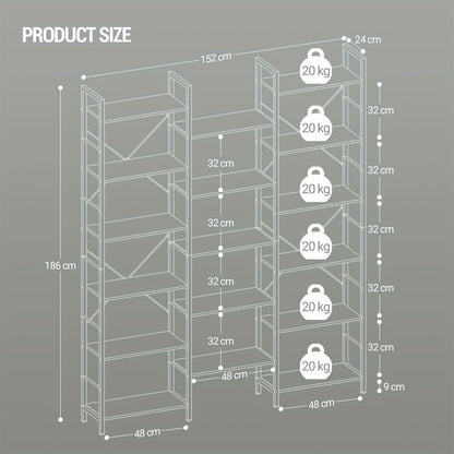 Boekenkast – Boekplank – Opbergkast – Wandrek – Stellingkast – Metalen Frame – 17 Verstelbare Planken – Ruime Opbergcapaciteit – Zwart Mat