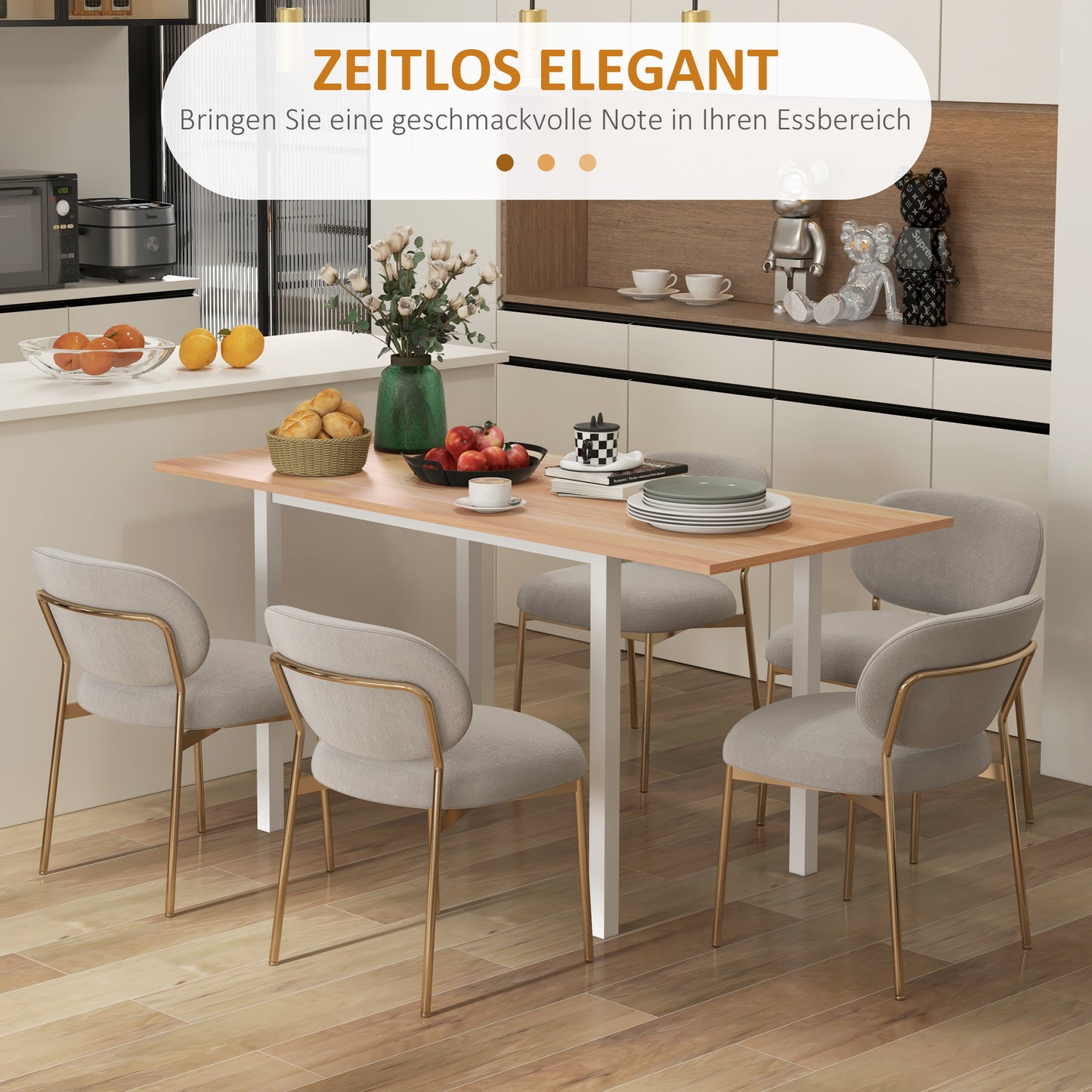 Eettafel – Keukentafel – Uitschuifbare Tafel – Uitklapbare Eetkamertafel – Diner Table – Voor 4-6 Personen – Melamine Blad – Stalen Poten