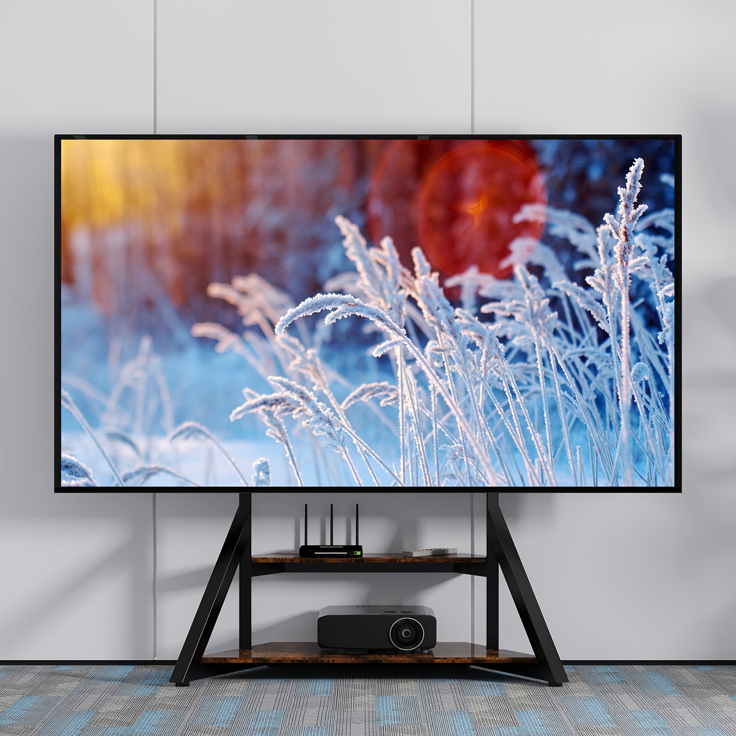 Heavy Duty Floor TV Stand, Universal TV Stand for 65-100 inch TVs up to 99.79 KG, Height Adjustable Standing TV Mount, Tall TV Mount with Storage Shelves, Max VESA 800x600mm for Meeting Room, Living Room