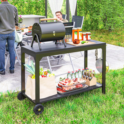 Tuinwagen – Tuinkar – Tuintrolley – Servierwagen – Bolderkar – Epoxy Gecoat Staal – Groot Werkblad 135x46x86 cm
