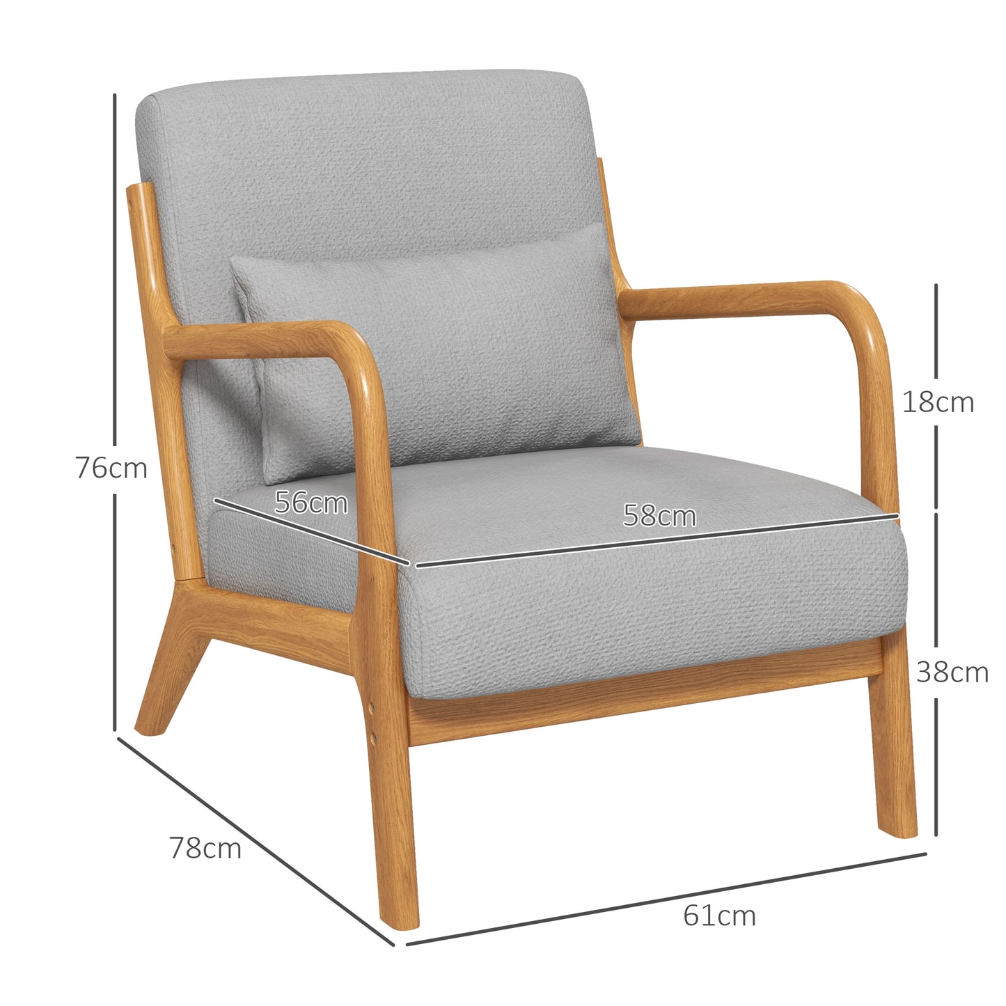 Fauteuil – Loungestoel – Relaxstoel – Zetel – Leunstoel – Lichtgrijze Velvet Bekleding – Massief Houten Frame – Diepe Comfortabele Zitting