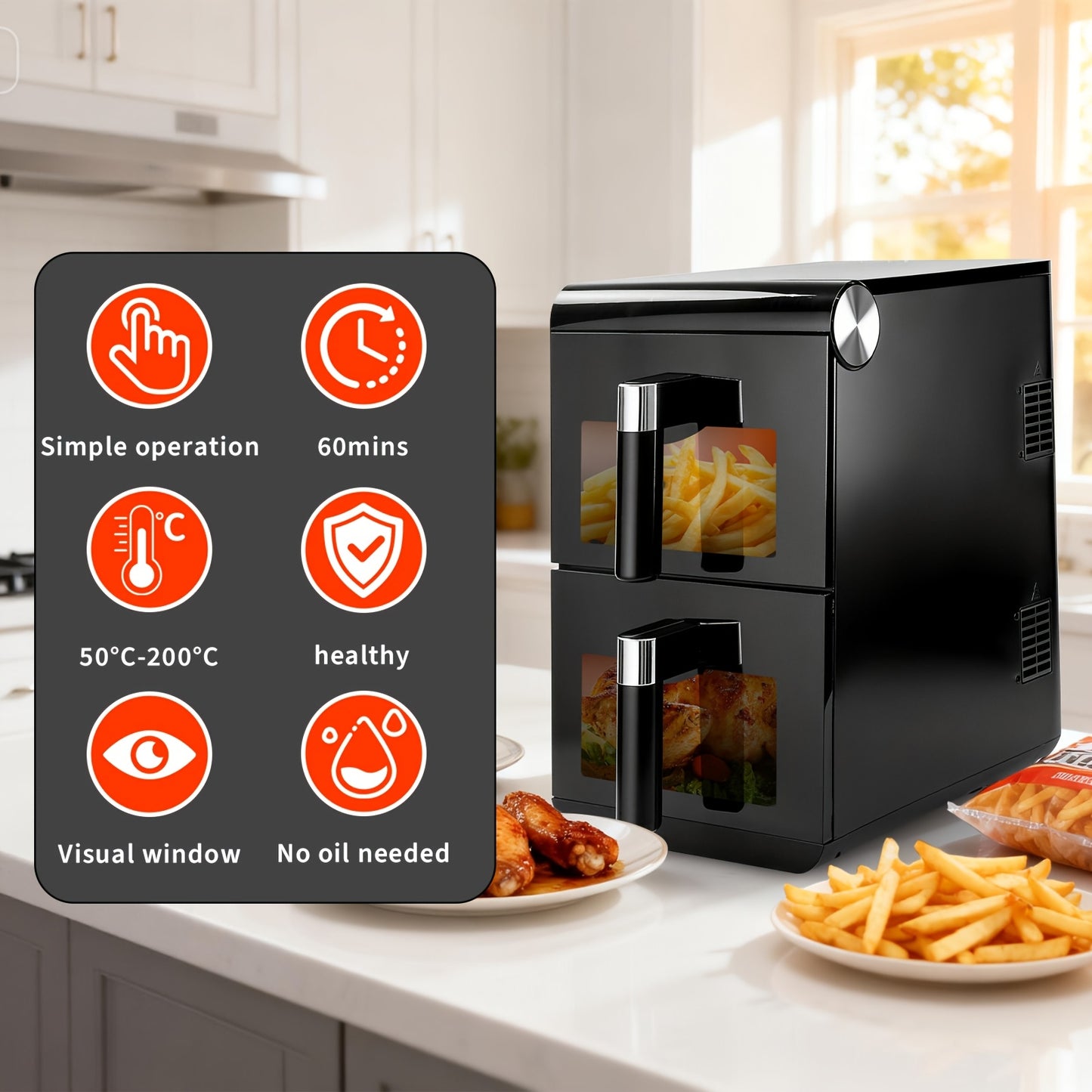 16L Large-Capacity Air Fryer | Two-Tier Design for Simultaneous Cooking of Different Foods, Iron and Plastic Construction, 220V-240V, 2800W, Citybee Brand