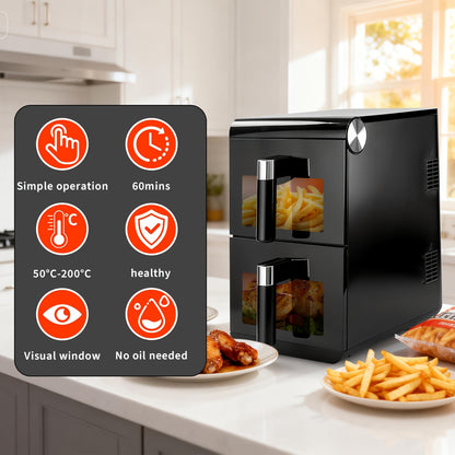 16L Large-Capacity Air Fryer | Two-Tier Design for Simultaneous Cooking of Different Foods, Iron and Plastic Construction, 220V-240V, 2800W, Citybee Brand