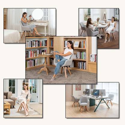 Eetkamerstoelen – Draaistoelen – Bureaustoelen – Make-up Stoelen – Beige – Set van 2 – 360° Draaibaar – Stevige Houten Poten
