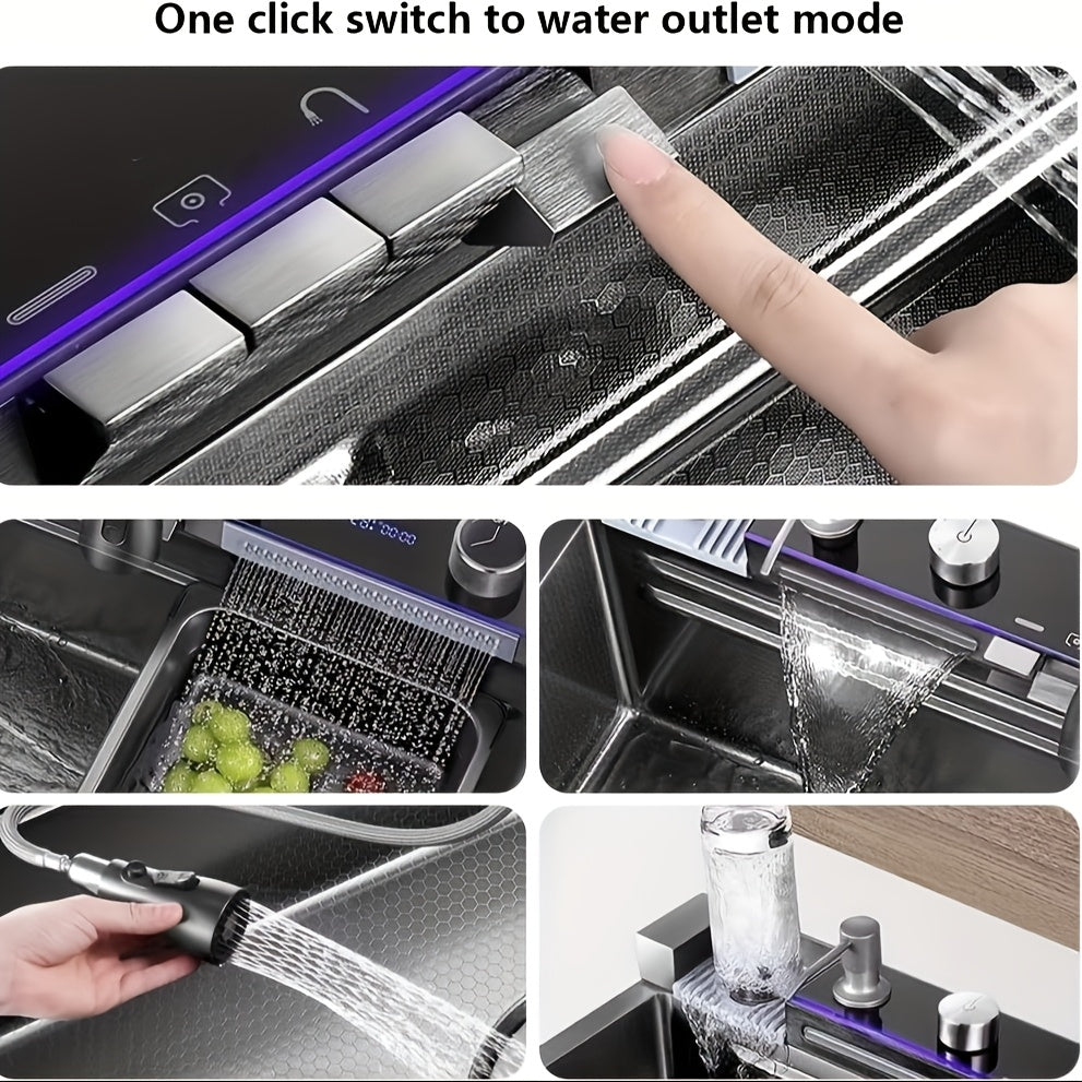 Keukenspoelbak – Spoelbak – Wasbak – Gootsteen – Enkele Spoelbak – Roestvrijstaal – Digitale Watervalluitlezing – Uittrekbare Sproeikop – Donkergrijs