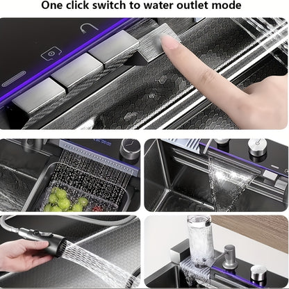 Keukenspoelbak – Spoelbak – Wasbak – Gootsteen – Enkele Spoelbak – Roestvrijstaal – Digitale Watervalluitlezing – Uittrekbare Sproeikop – Donkergrijs