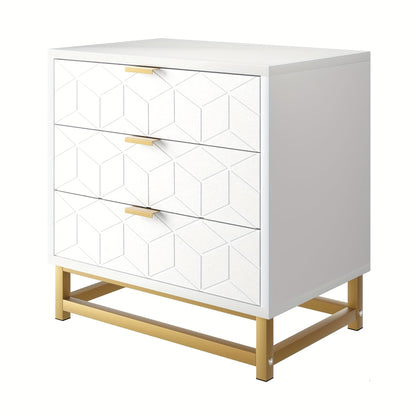 Nachtkastje – Bijzettafel – Nachtkast – Bedkastje – Ladekastje – 4 Lades – Ruimtebesparend Design – Hout en MDF – Goudkleurige Metalen Poten – Geometrisch Patroon – 60x40x64 cm