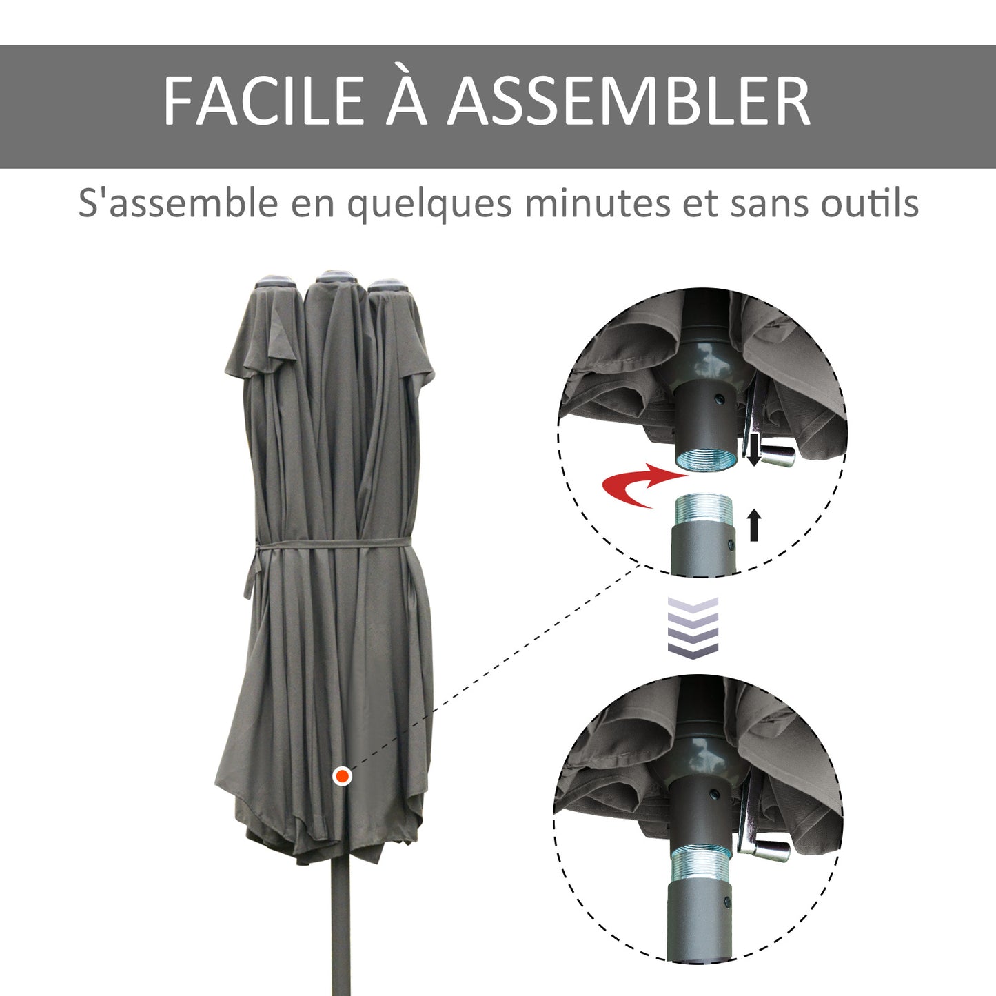 XXL Tuinparasol – Terrasparasol – Zonnescherm – Buitenparasol – Grote Parasol – Stalen Frame – Polyester Doek – Grijs – Met Voet En Knikhendel