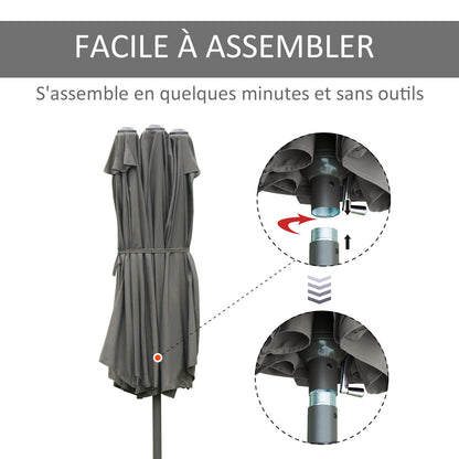 XXL Tuinparasol – Terrasparasol – Zonnescherm – Buitenparasol – Grote Parasol – Stalen Frame – Polyester Doek – Grijs – Met Voet En Knikhendel