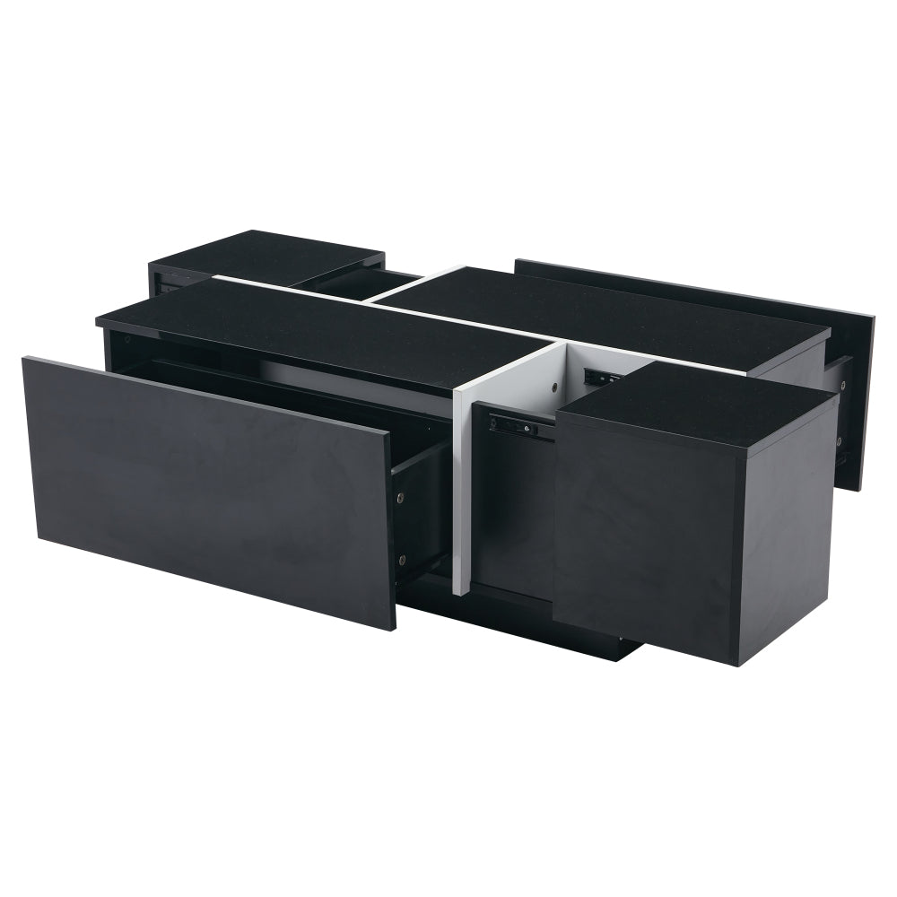 Salontafel – Koffietafel – Bijzettafel – Woonkamertafel – Zwarte Vierkante Salontafel – Met 4 Schuifladen – Metaal – 100x60x40 cm – Modern Minimalistisch Design