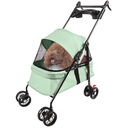 Foldable Dog Stroller for Pets, Up to 15 Kg, Dog Trolley with Drink Holder, Travel Pet Stroller, Jogger Buggy for Small Dogs And Cats 50X70X95Cm (Green)