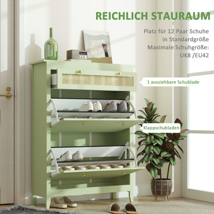 Schoenenkast – Schoenenrek – Schoenenopberger – Halmeubel – Schoenenbank – Compact 88x30x120 cm – Hardhout met Rattan Accenten – Ruimte voor 12 Paar Schoenen