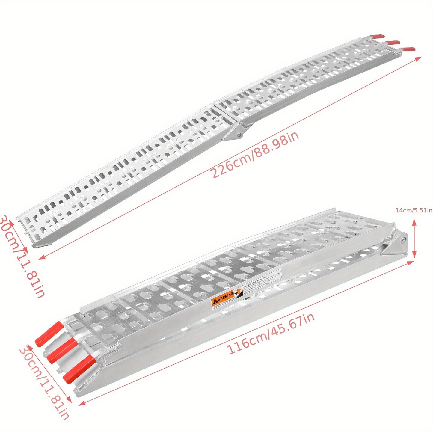 Opvouwbare Laadramen – Opritten – Laadbruggen – Laadrampen – Motor Opritten – Aluminium – Antislip Oppervlak – Draagvermogen 680 kg