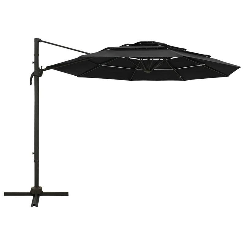 Solid Parasol with aluminum mast 4-layer black 3x3m, Poolside Umbrella, Traditional Style, Classic Parasol, Uvresistant Material, Sun Shelter, Outdoor Umbrella, Homeowners