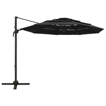 Solid Parasol with aluminum mast 4-layer black 3x3m, Poolside Umbrella, Traditional Style, Classic Parasol, Uvresistant Material, Sun Shelter, Outdoor Umbrella, Homeowners
