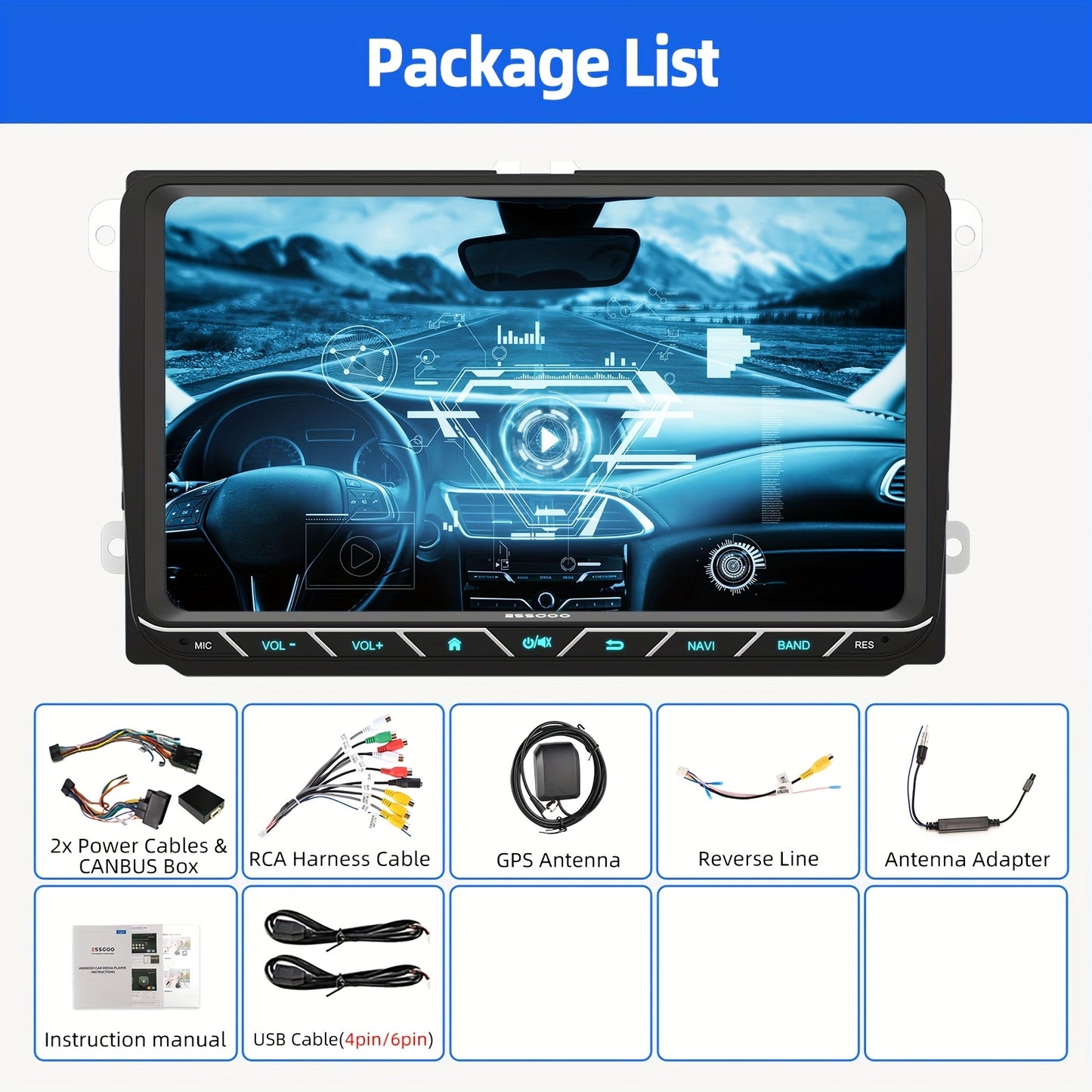 Autoradio – Multimedia Unit – Car Stereo – Auto Radio – Head Unit – 9 Inch HD Touchscreen – Draadloze CarPlay & GPS Navigatie – Inclusief CANBUS, Optionele AHD Achteruitrijcamera en Microfoon