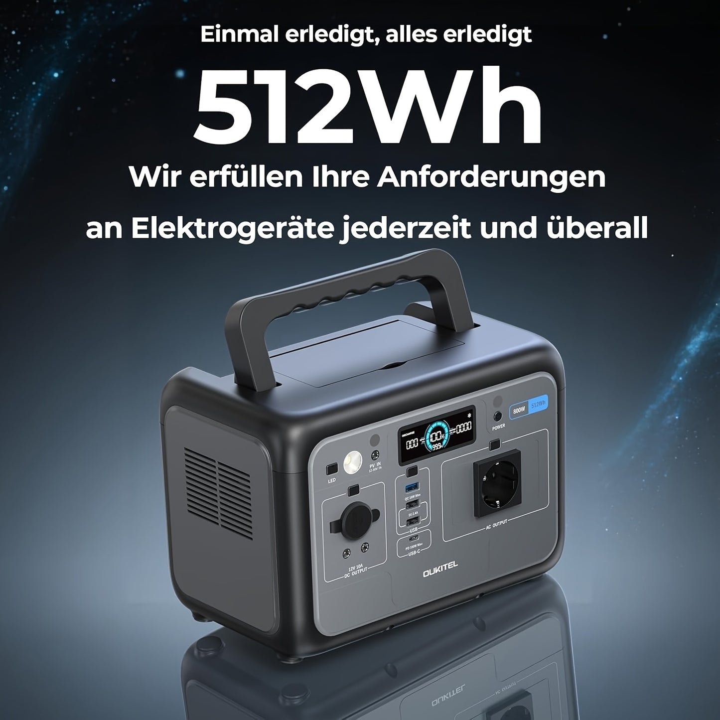 Portable Power Station – Draagbare Stroomvoorziening – Powerbank – Noodstroomvoorziening – Zonnegenerator – 512Wh Capaciteit – 800W Output Met Snelladen