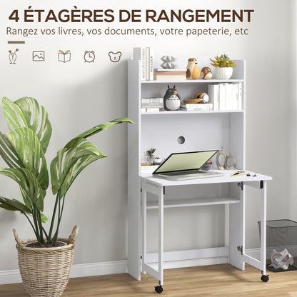 Inklapbaar Bureau – Computertafel – Werkplekmeubel – Study Desk – Thuiswerkbureau – Met Vier Planken – Mobiel Met Wieltjes
