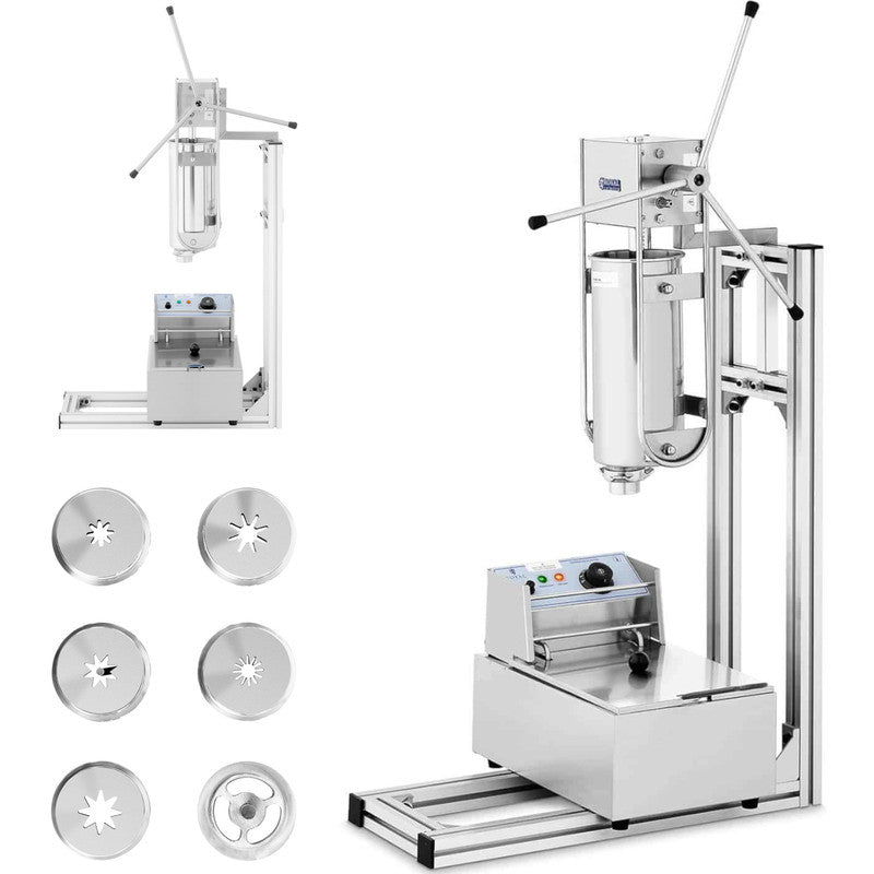 Churrosmachine – Churrosapparaat – Churrospresser – Churrosmaker – Churrosfrituurbak – 5 Liter Cilindertank – 2500W Roestvrij Stalen Design