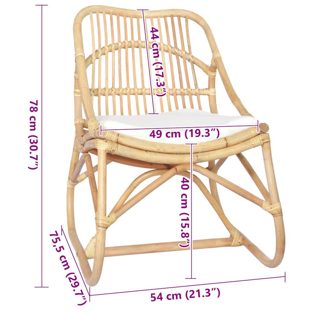 Rotan Stoel – Rotan Fauteuil – Rotan Lounge Stoel – Tuinstoel – Bistrostoel – Natuurlijk Rotan Frame – Comfortabel Linnen Kussen