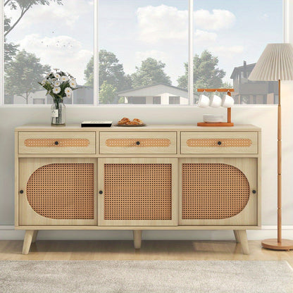 Modern Metal Sideboard Cabinet with Adjustable Shelves & 3 Sliding Doors - Heavy-Duty Freestanding Storage Organizer, 3 Drawers, Sturdy Metal Construction, Space-Saving Design for Living Room, Dining Room, Entryway - Elegant