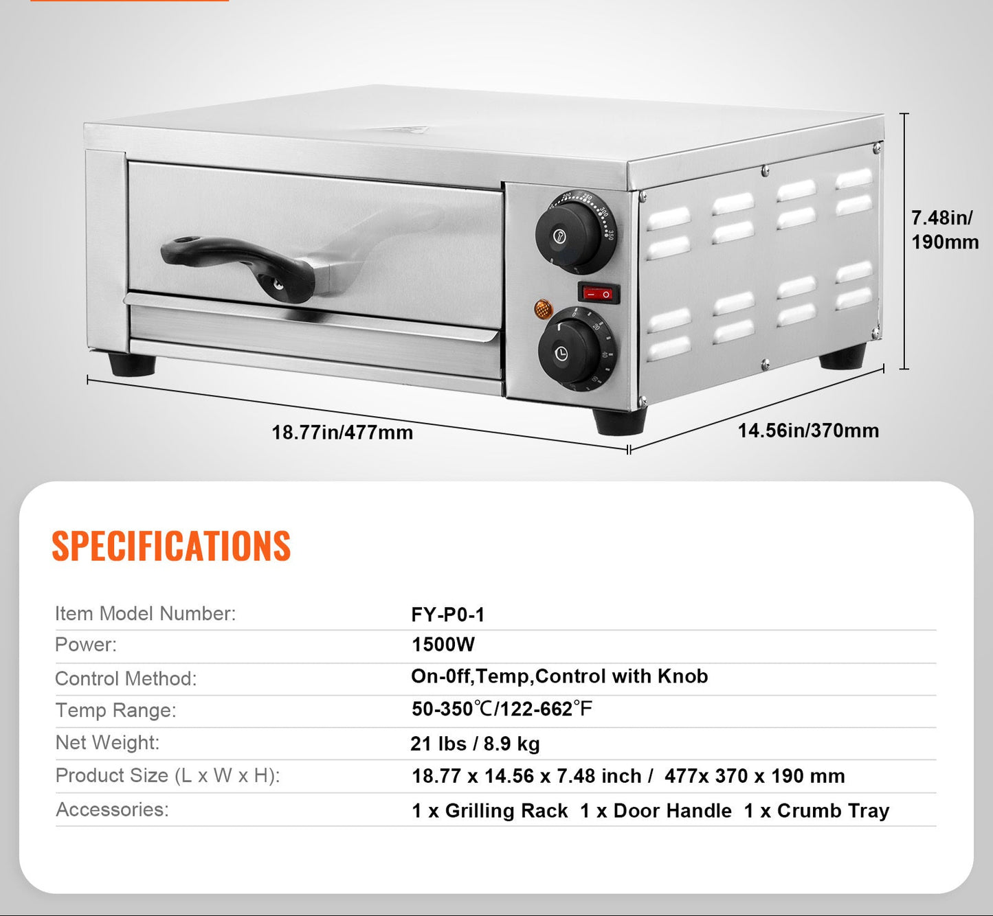 Pizzaoven – Elektrische Oven – Pizzamaker – Tafeloven – Gourmetoven – 12 Inch – 1500W Vermogen – Instelbare Temperatuur en Timer
