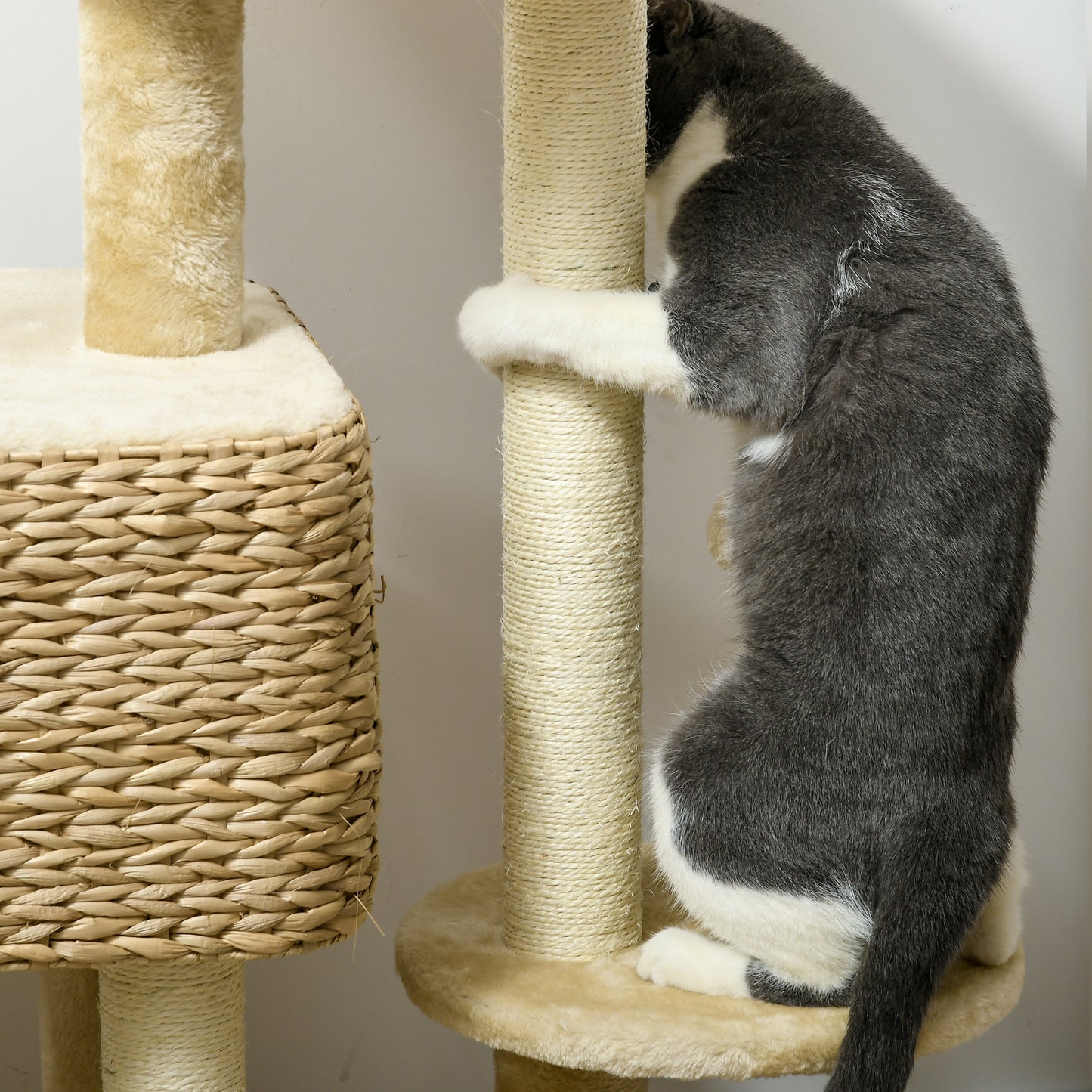 Krabpaal – Kattenkrabpaal – Kattenboom – Krabmeubel – Kattenhuis – Sisal Touw – Compact 60x40x98 cm – Inclusief Kattenhol en Ligbed