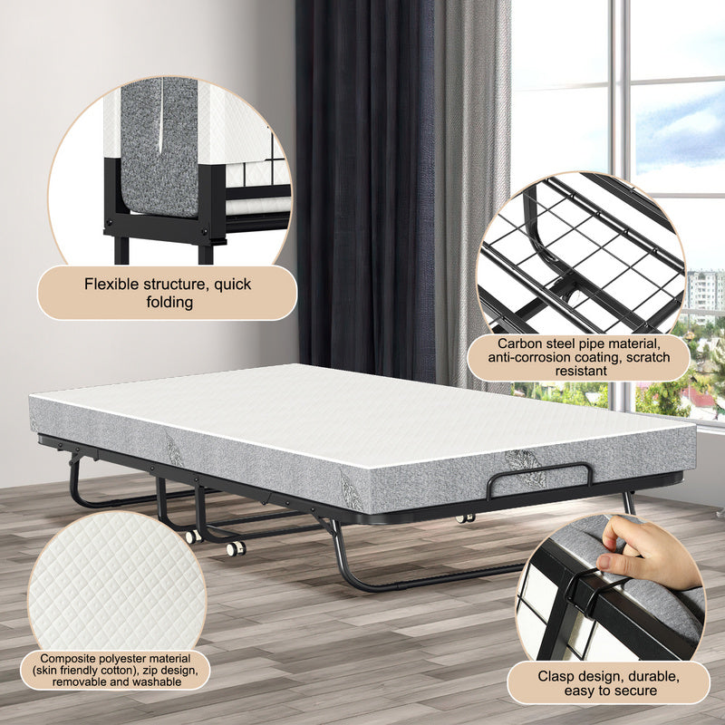 Vouwbed – Opklapbed – Logeerbed – Reisbed – Gastbed – 90x200 cm – Stevig Carbonstaal Frame – Comfortabele 13 cm Dikke Matras