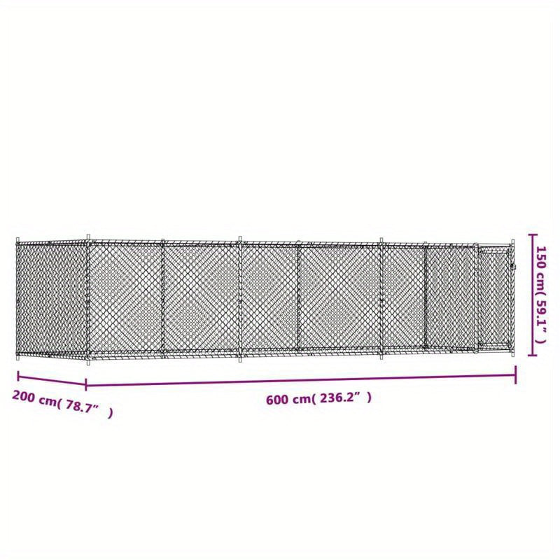 Hondenren – Hondenkooi – Hondenbench – Buitenkennel – Metalen Hondenren Grijs – Gegalvaniseerd Roestbestendig IJzer – 600x200x150 cm – Vooraf Gemonteerd