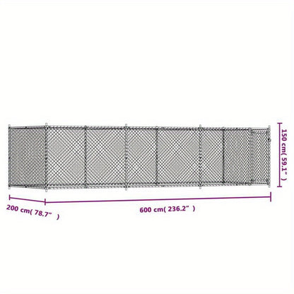 Hondenren – Hondenkooi – Hondenbench – Buitenkennel – Metalen Hondenren Grijs – Gegalvaniseerd Roestbestendig IJzer – 600x200x150 cm – Vooraf Gemonteerd