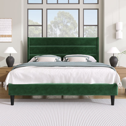 Gestoffeerd Tweepersoonsbed – Ledikant – Bedframe – Sofa Bed – Slaapsysteem – Donkergroen Fluweel – 140x200 cm – Met Lattenbodem – Gepolsterd Hoofdeinde