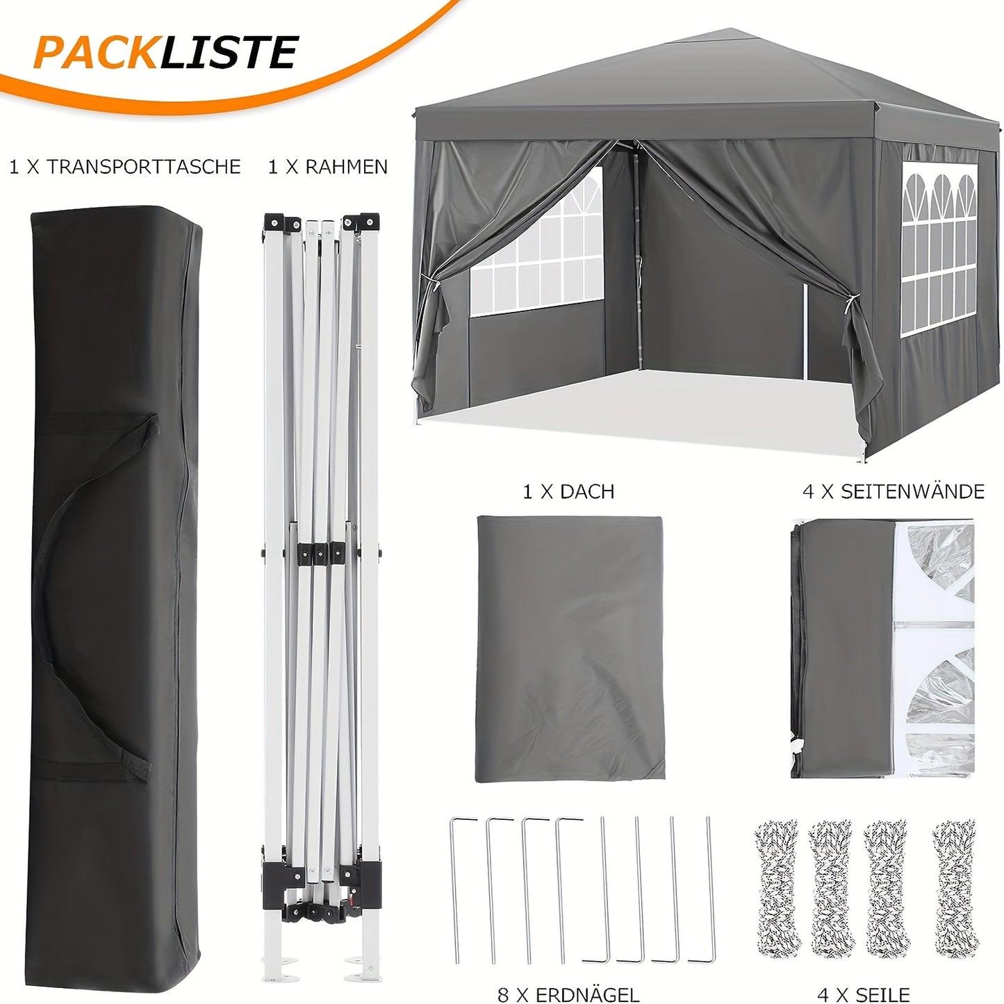 3x3m Pop-Up Partytent – Vouwtent – Tuinkamer – Markt- Tent – Vouwpaviljoen – Waterdicht Oxford Polyester – Afneembare Zijwanden